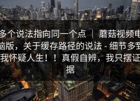 多个说法指向同一个点 ｜ 蘑菇视频电脑版，关于缓存路径的说法 - 细节多到我怀疑人生！！真假自辨，我只摆证据