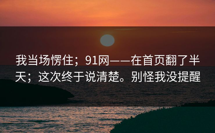 我当场愣住；91网——在首页翻了半天；这次终于说清楚。别怪我没提醒